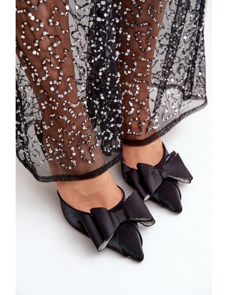 Fabric Heels With Bow Black Selatea