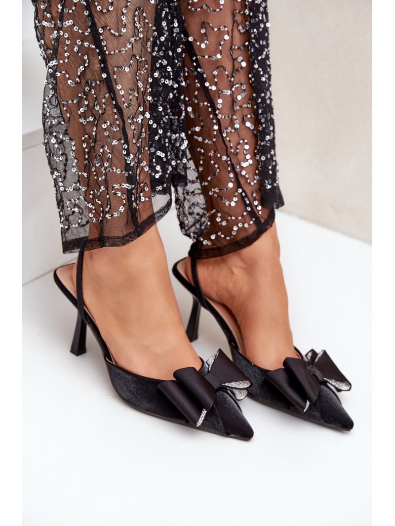 Fabric Heels With Bow Black Selatea