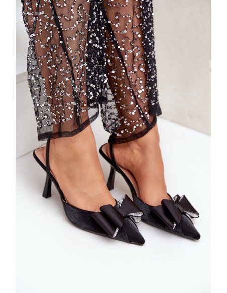 Fabric Heels With Bow Black Selatea