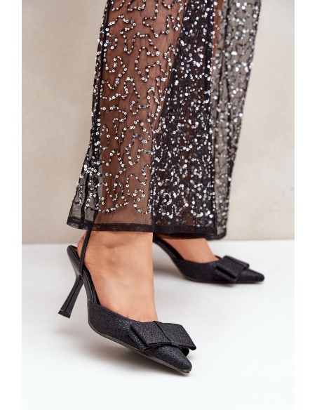 Shiny High Heels With Bow Black Gredan