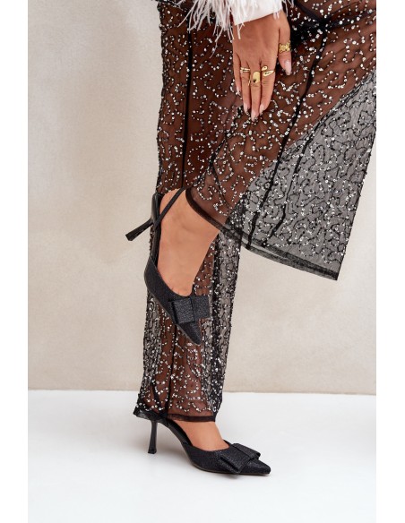 Shiny High Heels With Bow Black Gredan
