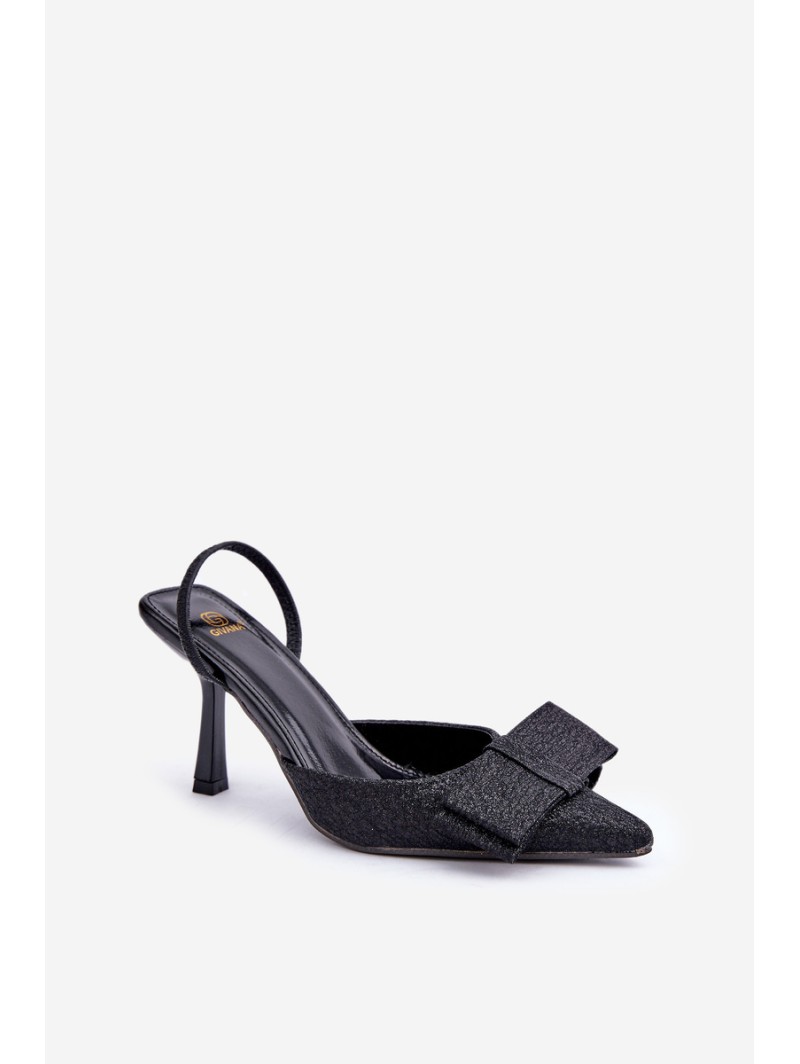 Shiny High Heels With Bow Black Gredan