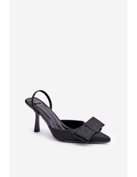 Shiny High Heels With Bow Black Gredan
