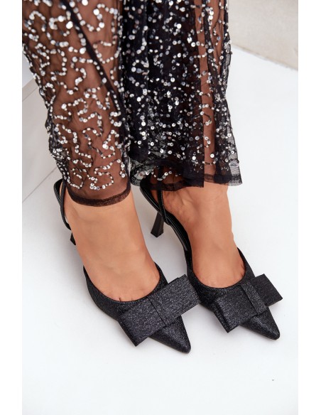 Shiny High Heels With Bow Black Gredan