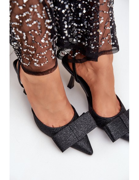 Shiny High Heels With Bow Black Gredan