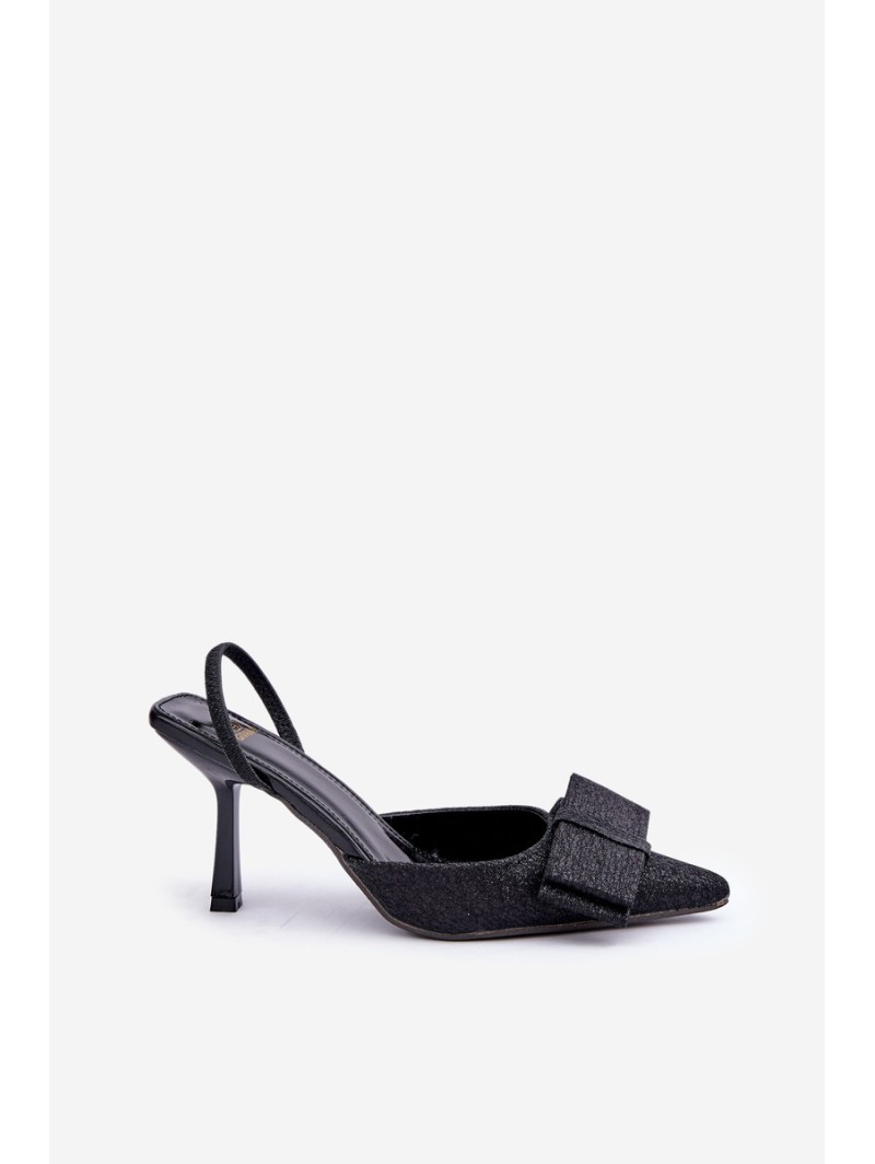 Shiny High Heels With Bow Black Gredan