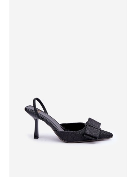 Shiny High Heels With Bow Black Gredan