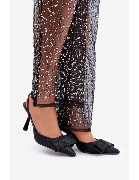 Shiny High Heels With Bow Black Gredan
