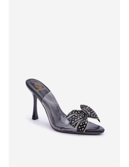 Transparent High Heel Sandals With Shiny Bow Black Viosta