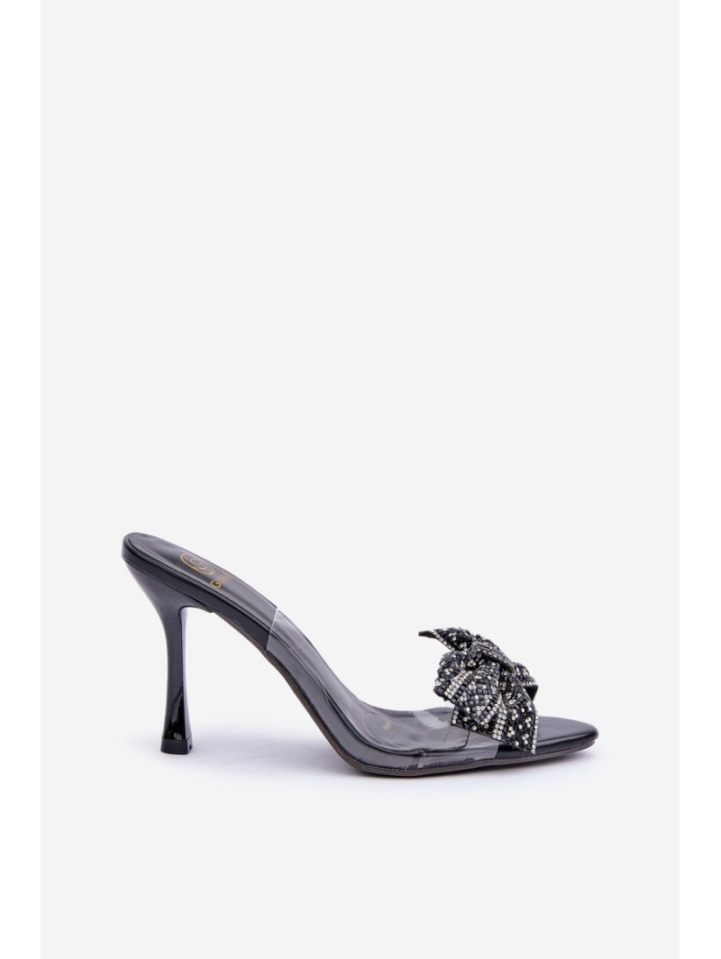 Transparent High Heel Sandals With Shiny Bow Black Viosta