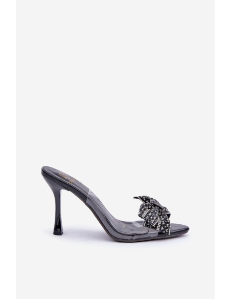 Transparent High Heel Sandals With Shiny Bow Black Viosta