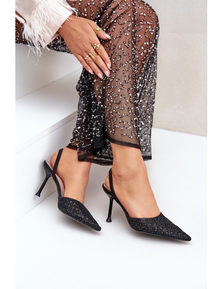 Heels With Open Back Decorated With Glitter Black Berilae