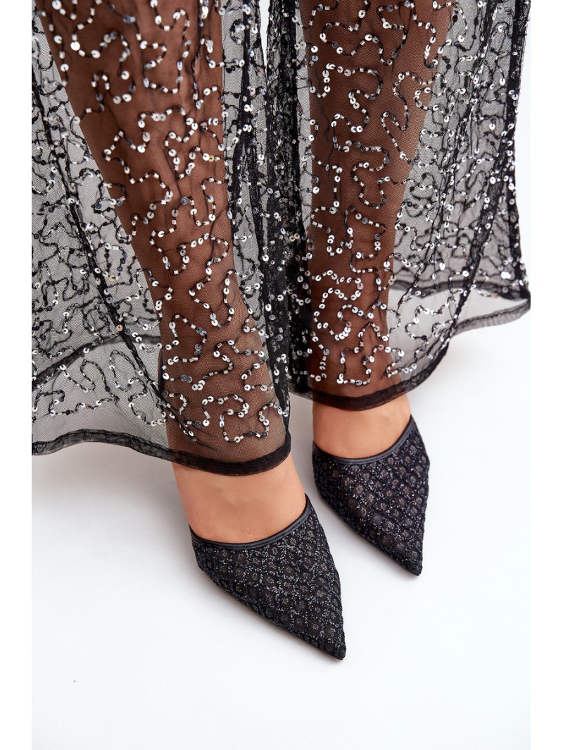 Heels With Open Back Decorated With Glitter Black Berilae