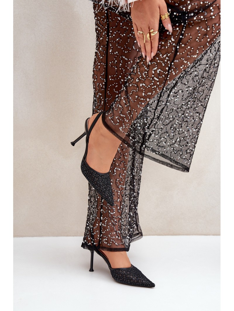 Heels With Open Back Decorated With Glitter Black Berilae