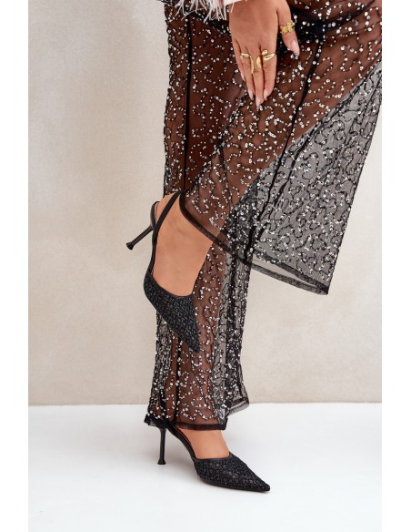 Heels With Open Back Decorated With Glitter Black Berilae