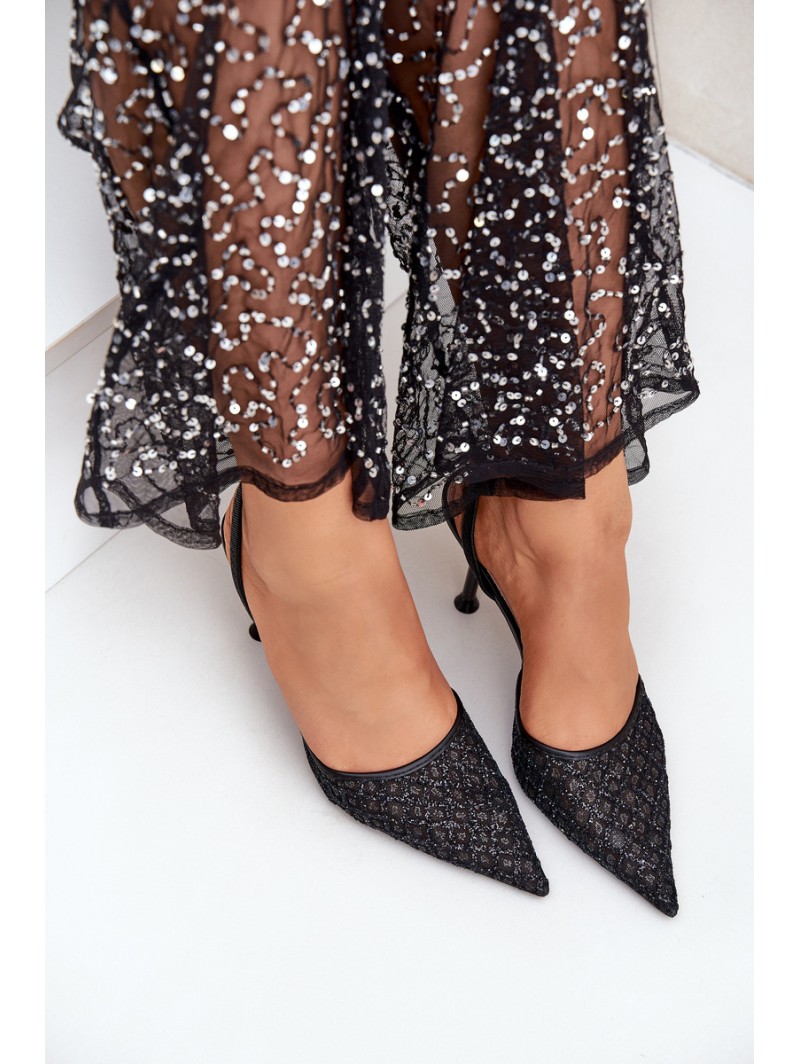 Heels With Open Back Decorated With Glitter Black Berilae
