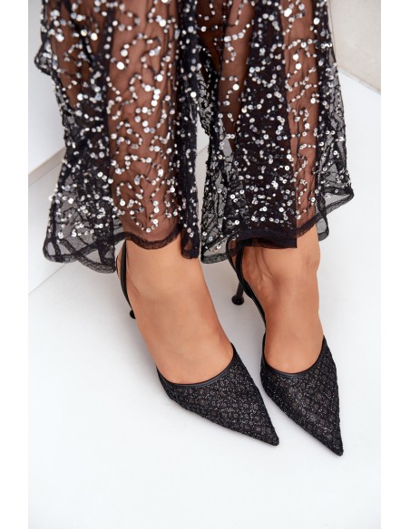 Heels With Open Back Decorated With Glitter Black Berilae