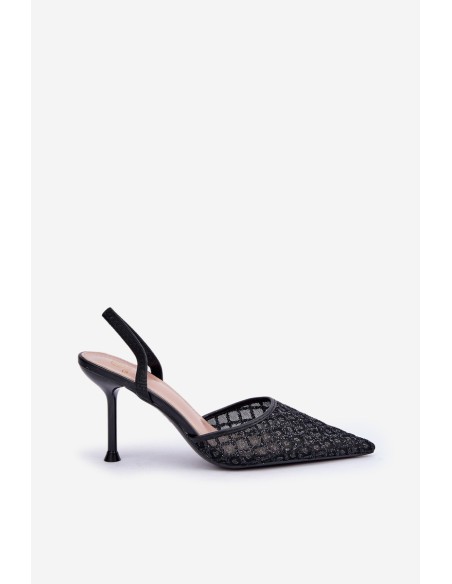 Heels With Open Back Decorated With Glitter Black Berilae