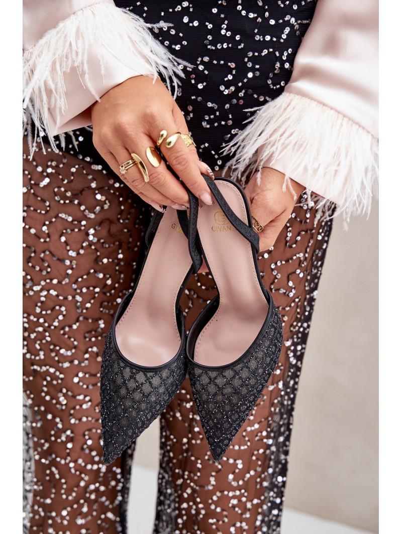 Heels With Open Back Decorated With Glitter Black Berilae