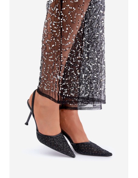 Heels With Open Back Decorated With Glitter Black Berilae