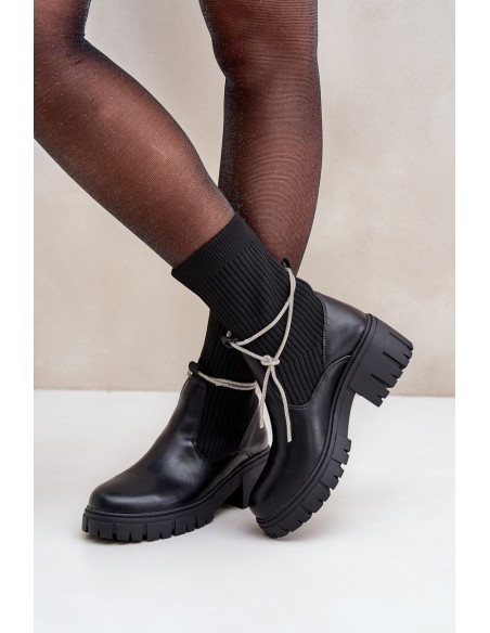 Boots With Sock And Shiny Lacing Black Dinarca
