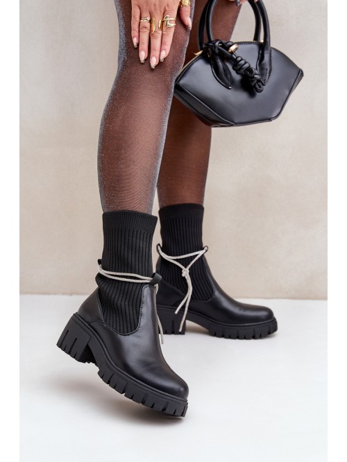Boots With Sock And Shiny Lacing Black Dinarca 2