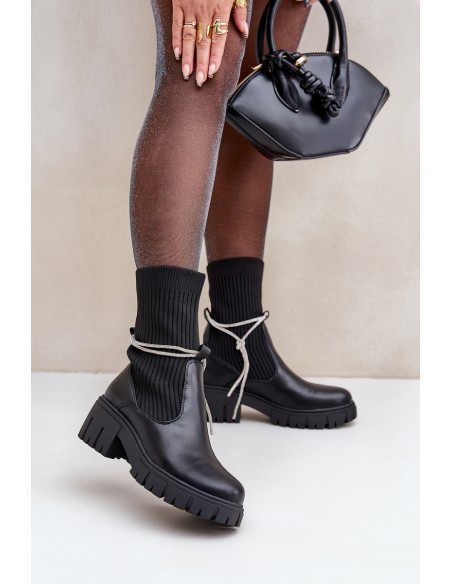 Boots With Sock And Shiny Lacing Black Dinarca