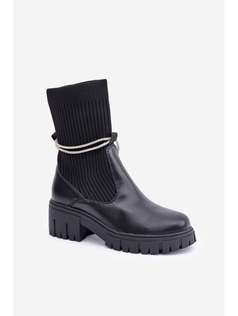Boots With Sock And Shiny Lacing Black Dinarca