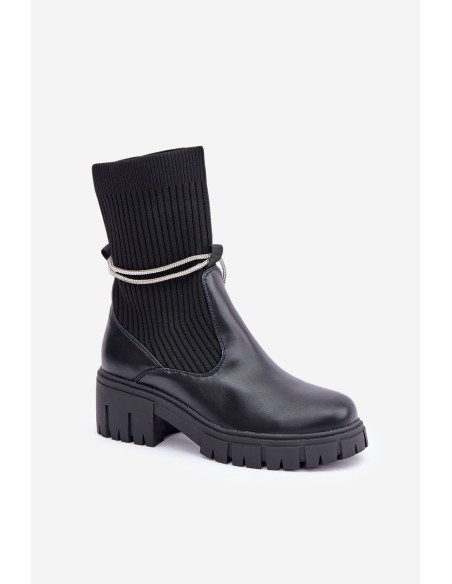 Boots With Sock And Shiny Lacing Black Dinarca