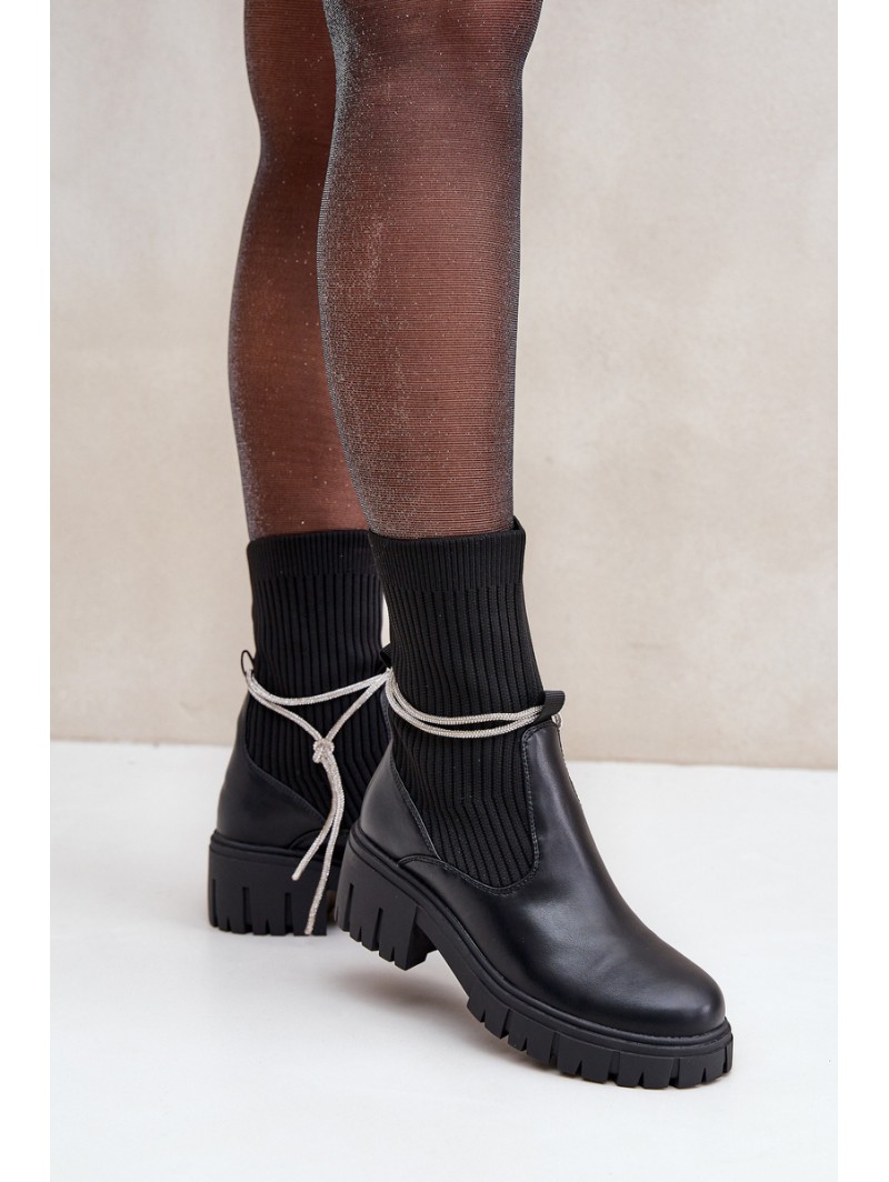 Boots With Sock And Shiny Lacing Black Dinarca