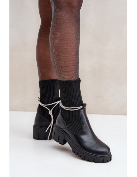 Boots With Sock And Shiny Lacing Black Dinarca