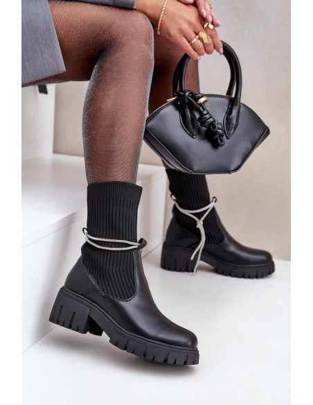 Boots With Sock And Shiny Lacing Black Dinarca