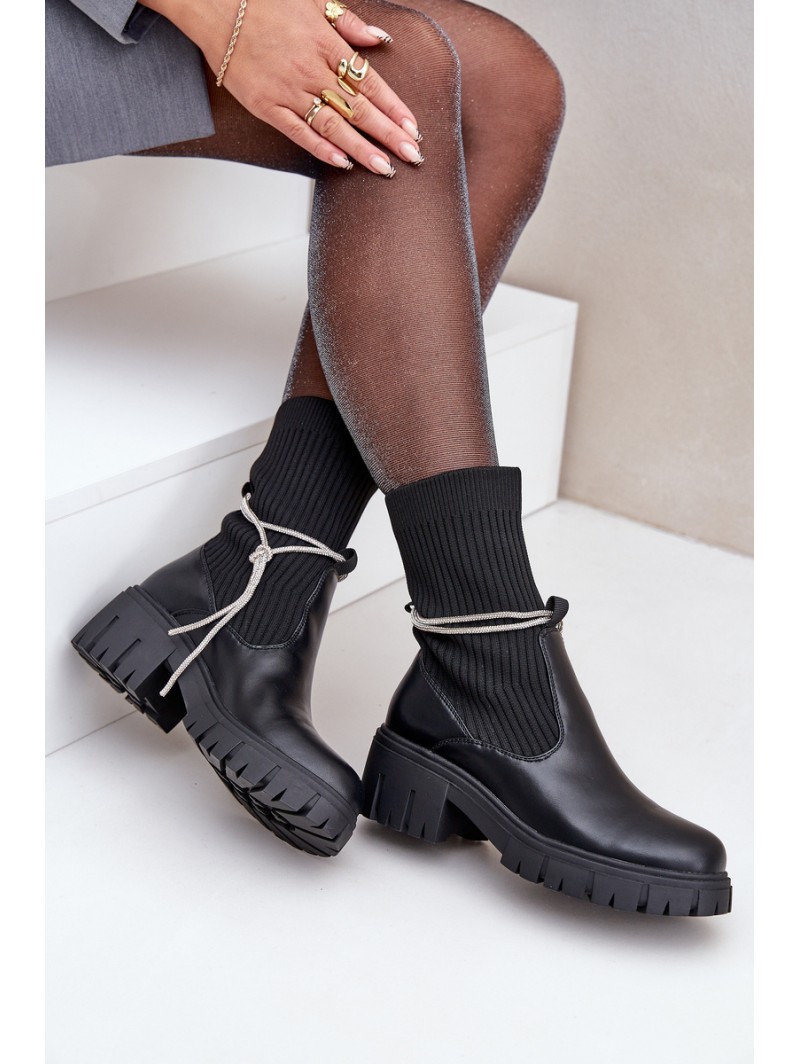 Boots With Sock And Shiny Lacing Black Dinarca