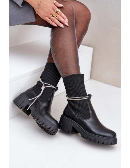 Boots With Sock And Shiny Lacing Black Dinarca