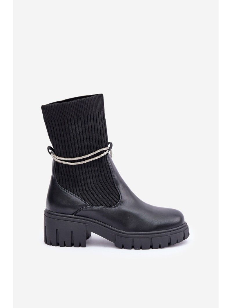 Boots With Sock And Shiny Lacing Black Dinarca