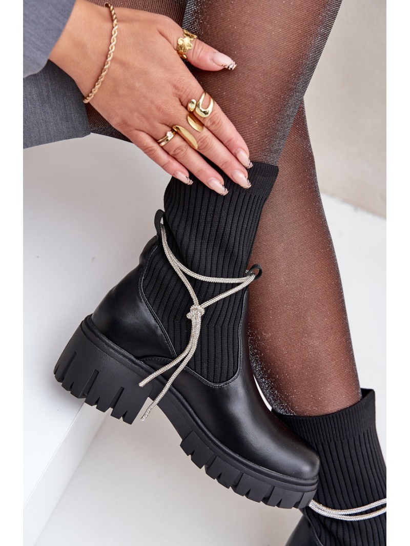 Boots With Sock And Shiny Lacing Black Dinarca