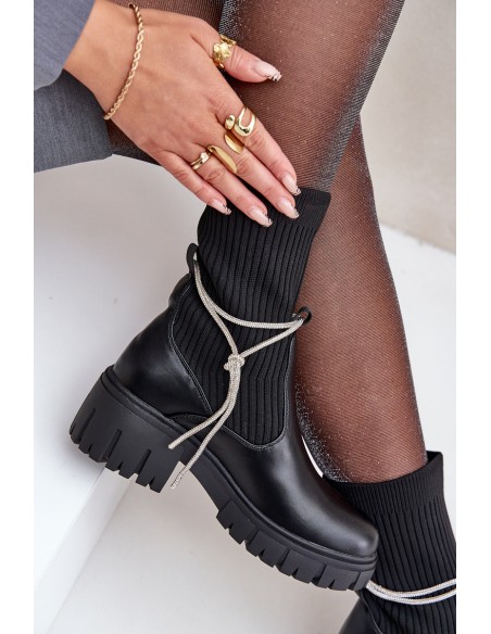 Boots With Sock And Shiny Lacing Black Dinarca