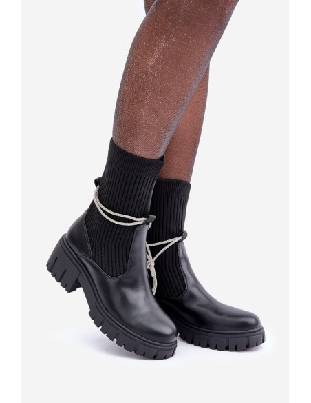 Boots With Sock And Shiny Lacing Black Dinarca
