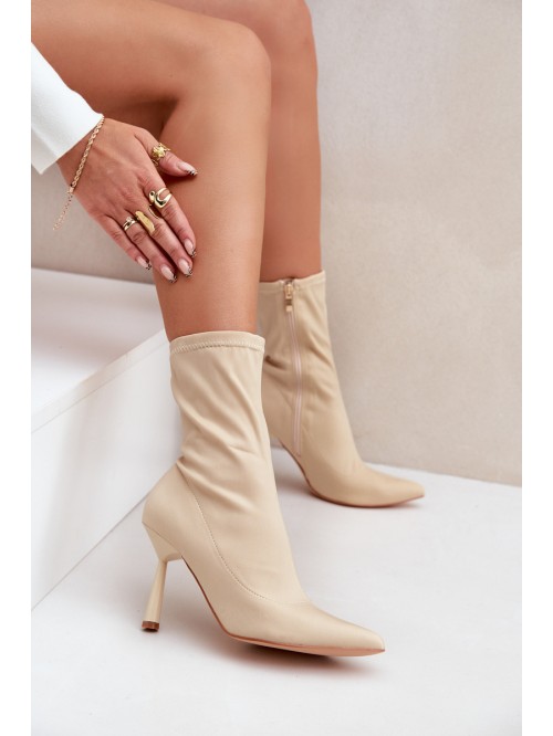 Fabric Stiletto Boots Light Beige Amune
