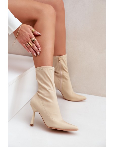 Fabric Stiletto Boots Light Beige Amune