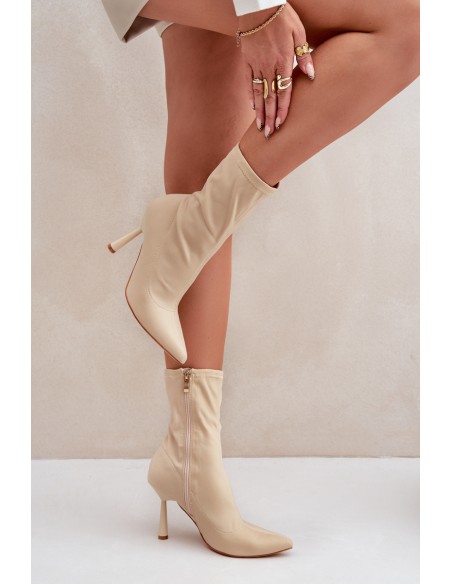 Fabric Stiletto Boots Light Beige Amune