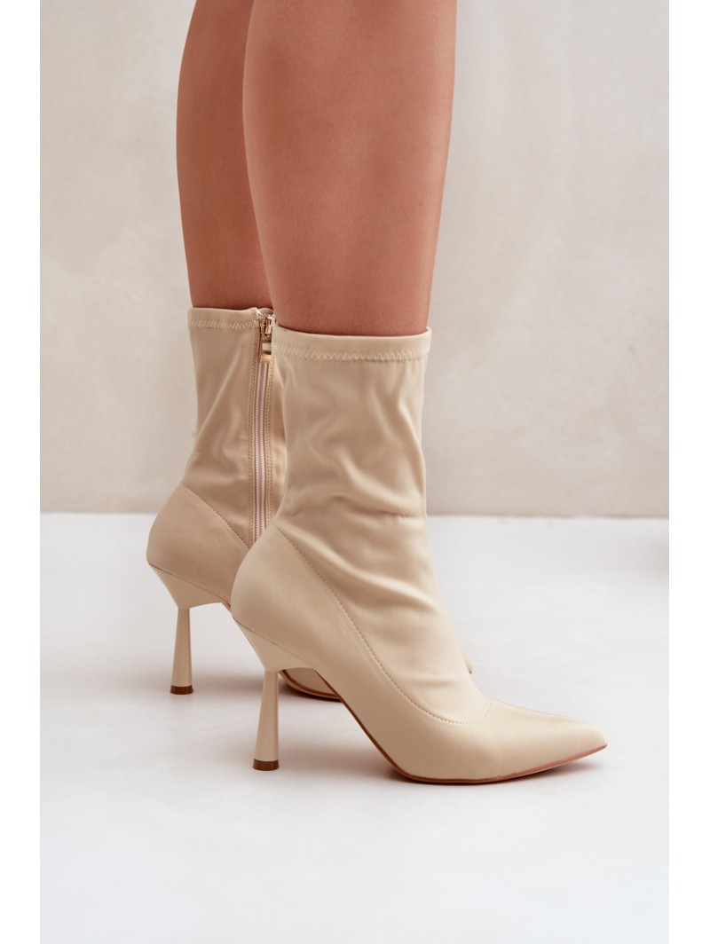Fabric Stiletto Boots Light Beige Amune