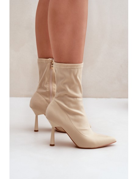 Fabric Stiletto Boots Light Beige Amune