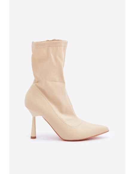 Fabric Stiletto Boots Light Beige Amune