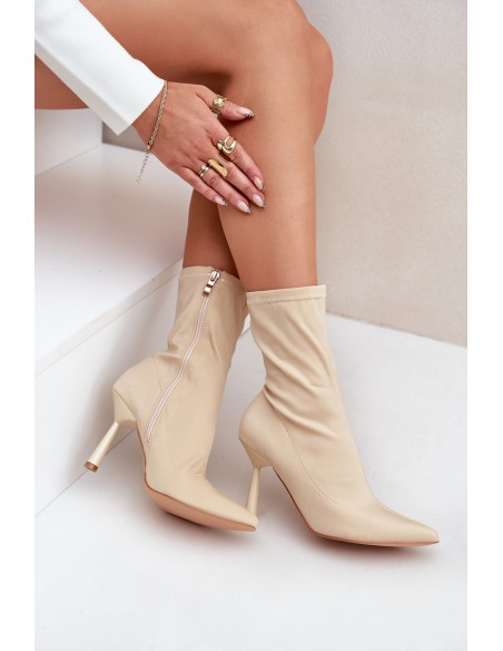 Fabric Stiletto Boots Light Beige Amune