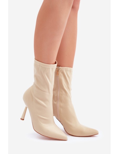 Fabric Stiletto Boots Light Beige Amune
