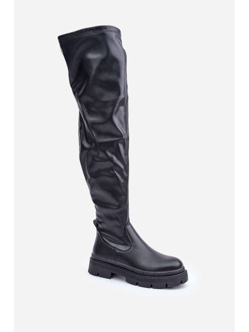 Knee High Boots With Flat Heel Black Feliri