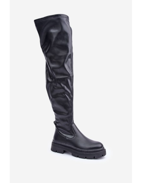 Knee High Boots With Flat Heel Black Feliri
