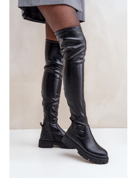 Knee High Boots With Flat Heel Black Feliri