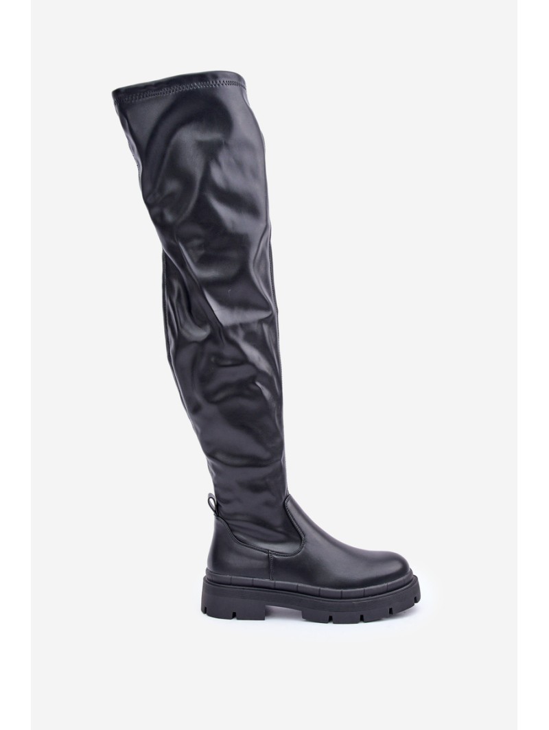 Knee High Boots With Flat Heel Black Feliri